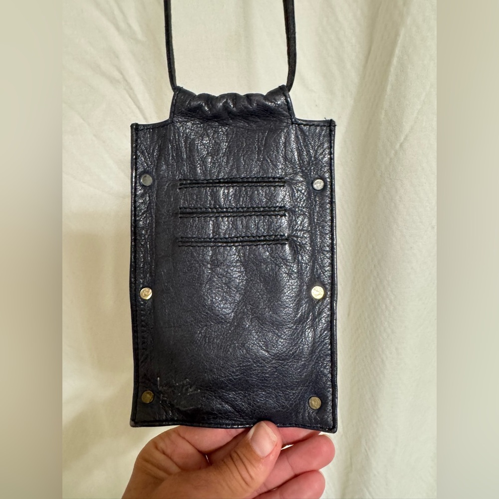 Free People Bluish Black Leather Crossbody Phone Case with Gold Accents
